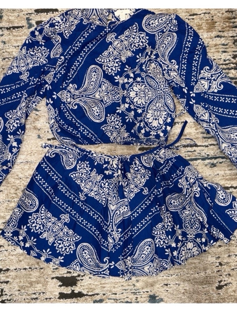 H&M Blue and White Paisley Mini Skirt Set